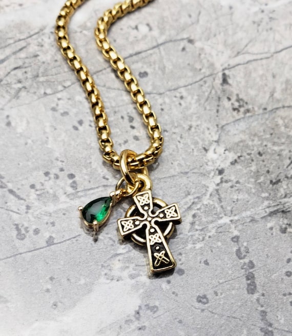メンズ エメラルド ケルト十字ネックレス | メンズ ゴールド
