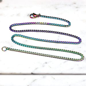 Men&#39;s &quot;COLORS CURB CHAIN&quot; Necklace| Men&#39;s Multicolored Rainbow Stainless Steel Curb Chain Necklace| Men&#39;s Rainbow Curb Chain Necklace