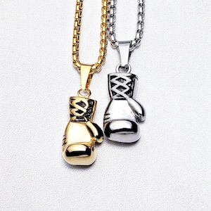 Men&#39;s &quot;KNOCK OUT&quot; Necklace| Men&#39;s Gold Stainless Steel Boxing Glove Pendant Necklace| Men&#39;s Gold Stainless Steel Box Chain Necklace