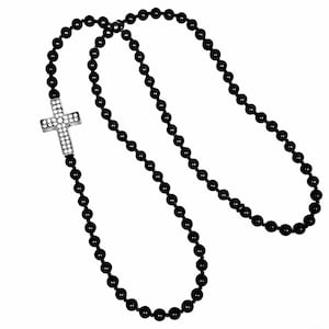 Men&#39;s &quot;PAVÉ LUX CROSS&quot; Necklace| Men&#39;s Silver Pavé Cubic Zirconia Silver Cross Bead Necklace| Men&#39;s Black Onyx Gemstone Cross Necklace