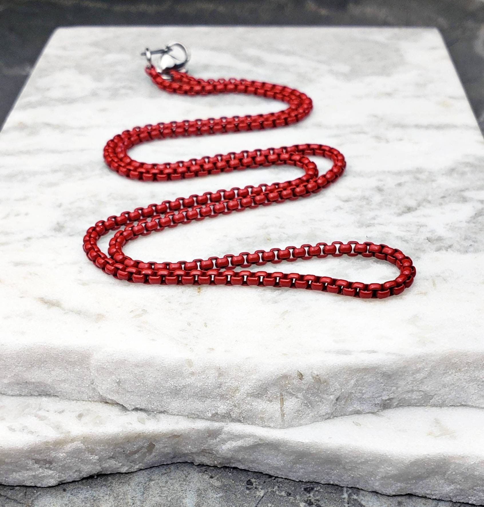 Men s red BOX Chain Necklace Men s Red Stainless Steel Box Chain
