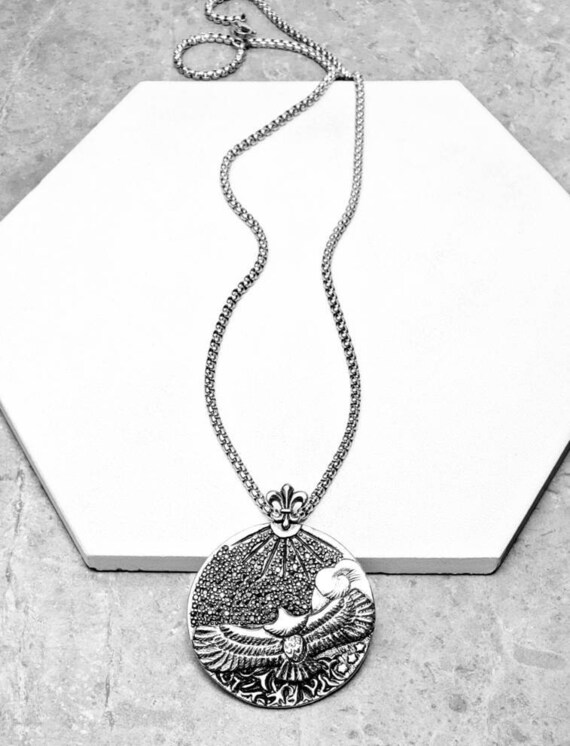 Men s icarus Medallion Necklace Men s Silver Stainless Steel