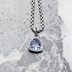 Men&#39;s &quot;SILVER MINI AQUAMARINE&quot; Necklace| Men&#39;s Silver Stainless Steel Mini Aquamarine Stone Pendant Necklace| Mens March Birthstone Necklace