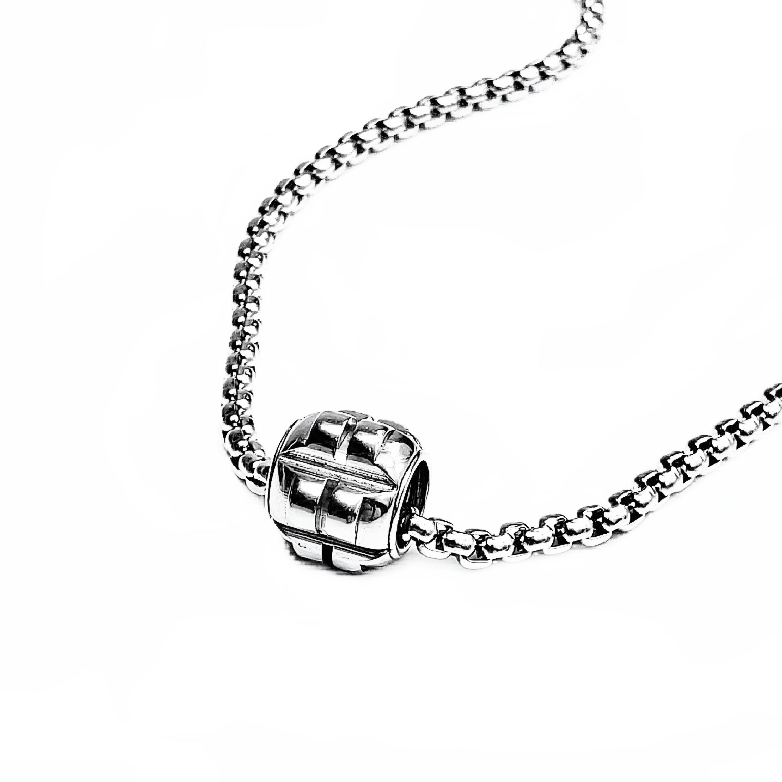 Men's "SILVER HEX" Necklace| Men's Silver Stainless Steel Hex Column Bead Pendant Necklace| Men's Silver Stainless Steel Box Chain Necklace