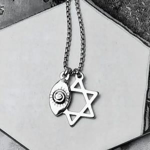 Men&#39;s &quot;PROTECTION STAR of DAVID&quot; Necklace| Men&#39;s Matte Silver Stainless Steel Rustic Star of David Evil Eye Pendant Necklace
