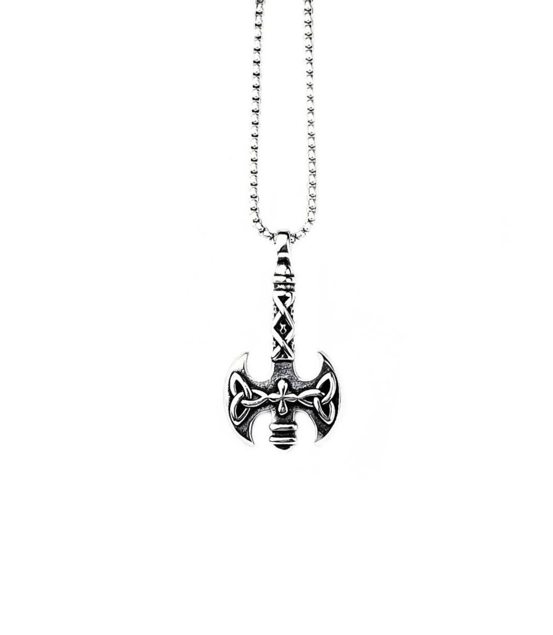 Men's viking BATTLE Ax Necklace Men's Silver Stainless Steel Viking ...