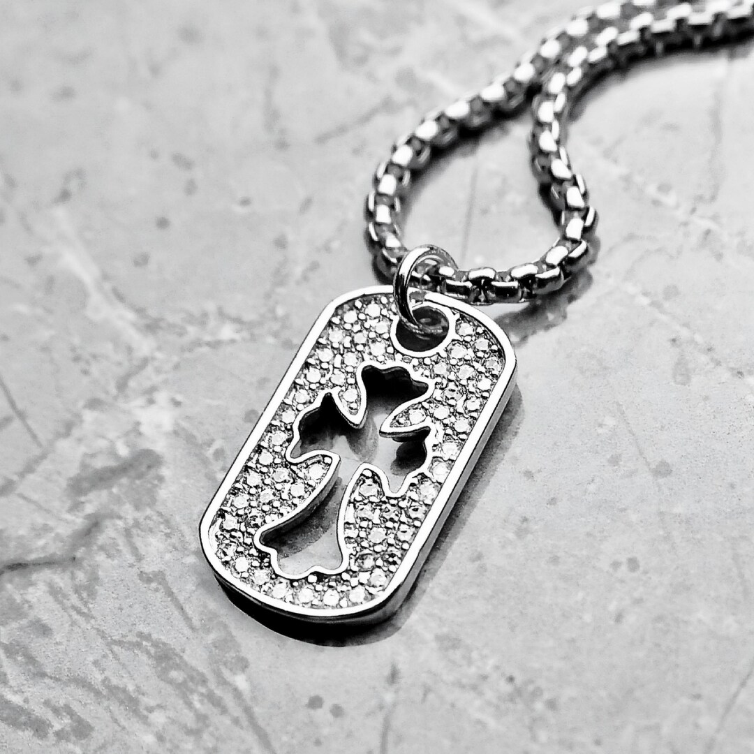 Men's PAVÉ CROSS TAG Necklace | Men's Pavé Cubic Zirconia Silver ...