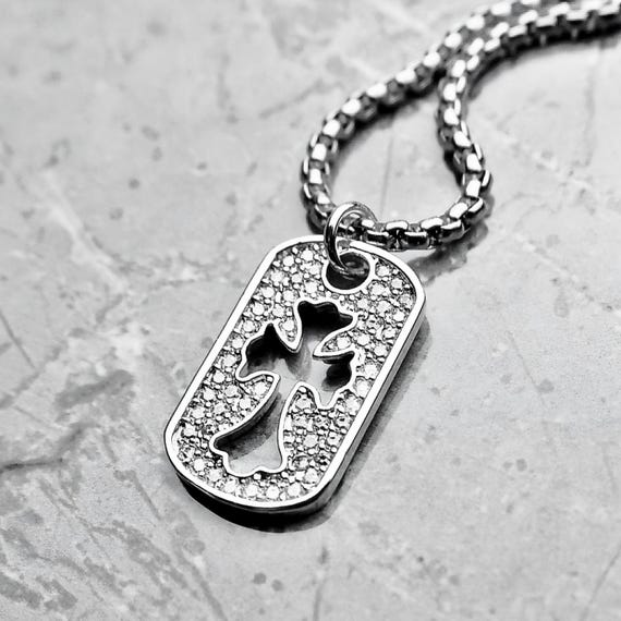 Men's PAVÉ CROSS TAG Necklace | Men's Pavé Cubic Zirconia Silver