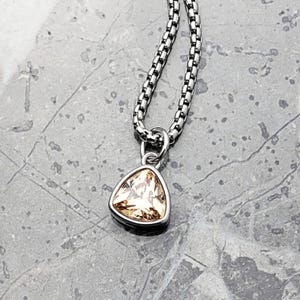 Men&#39;s &quot;SILVER MINI TOPAZ&quot; Necklace| Men&#39;s Silver Stainless Steel Mini Topaz Stone Pendant Necklace| Men&#39;s November Birthstone Necklace