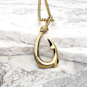 Men&#39;s &quot;TRIBAL FISH HOOK&quot; Necklace| Men&#39;s Gold Stainless Steel Reversible Tribal Fish Hook Pendant Necklace| Men&#39;s Gold Box Chain Necklace
