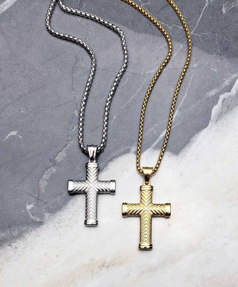 Men's Lord's Prayer Tablet Cross Pendant In Stainless Steel With - Foto 2