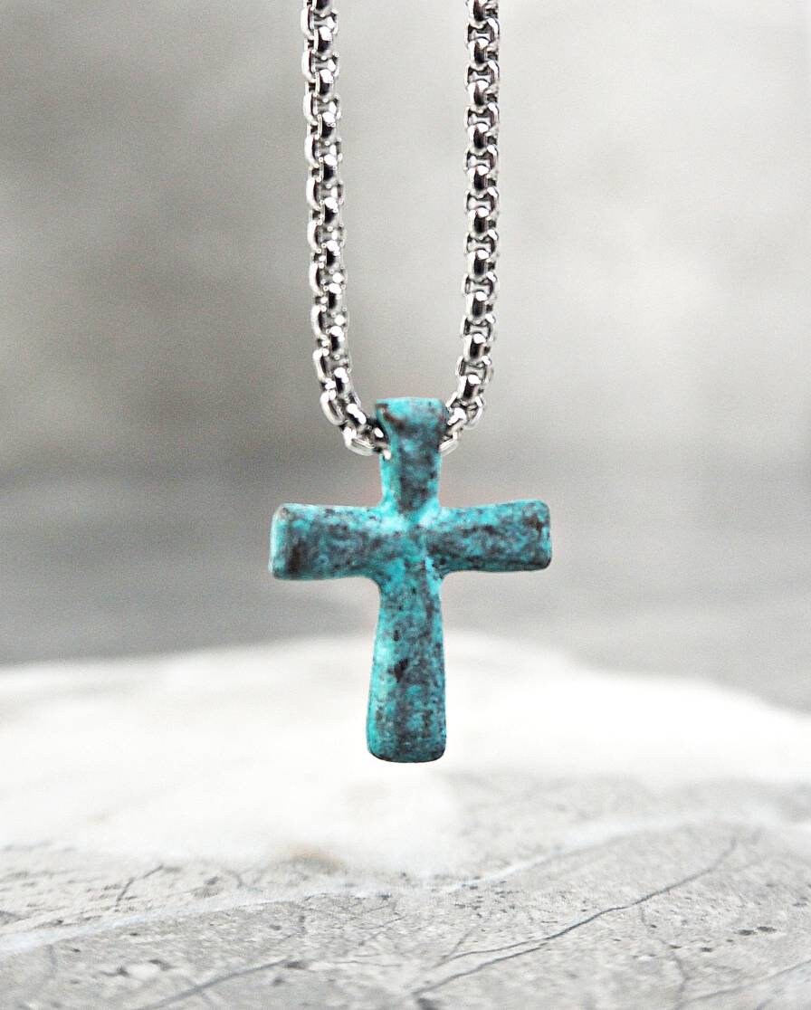 Men s mykonos Cross Necklace Men s Turquoise Mykonos Ceramic Raku