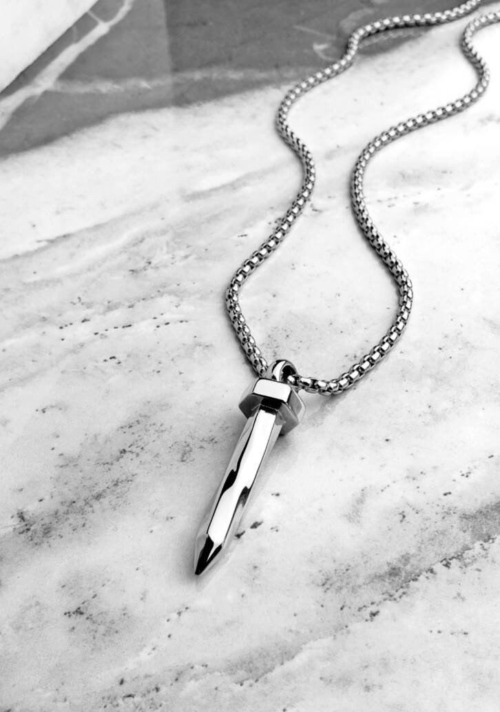 Men's Silver Stainless Steel Cross Pendant Necklace – 24 Inch Chain, Religious Jewelry