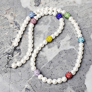 Men&#39;s &quot;MIXED PAVÉ PEARLS&quot; Necklace| Men&#39;s Multicolor Pavé Polymer Ivory Shell Pearls Beaded Necklace| Men&#39;s Pearl Beaded Necklace