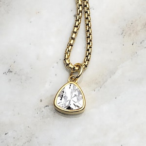 Men&#39;s GOLD DIAMOND QUARTZ Necklace | Men&#39;s White Diamond Quartz Gemstone Gold Stainless Steel Pendant Necklace | April Birthstone Necklace