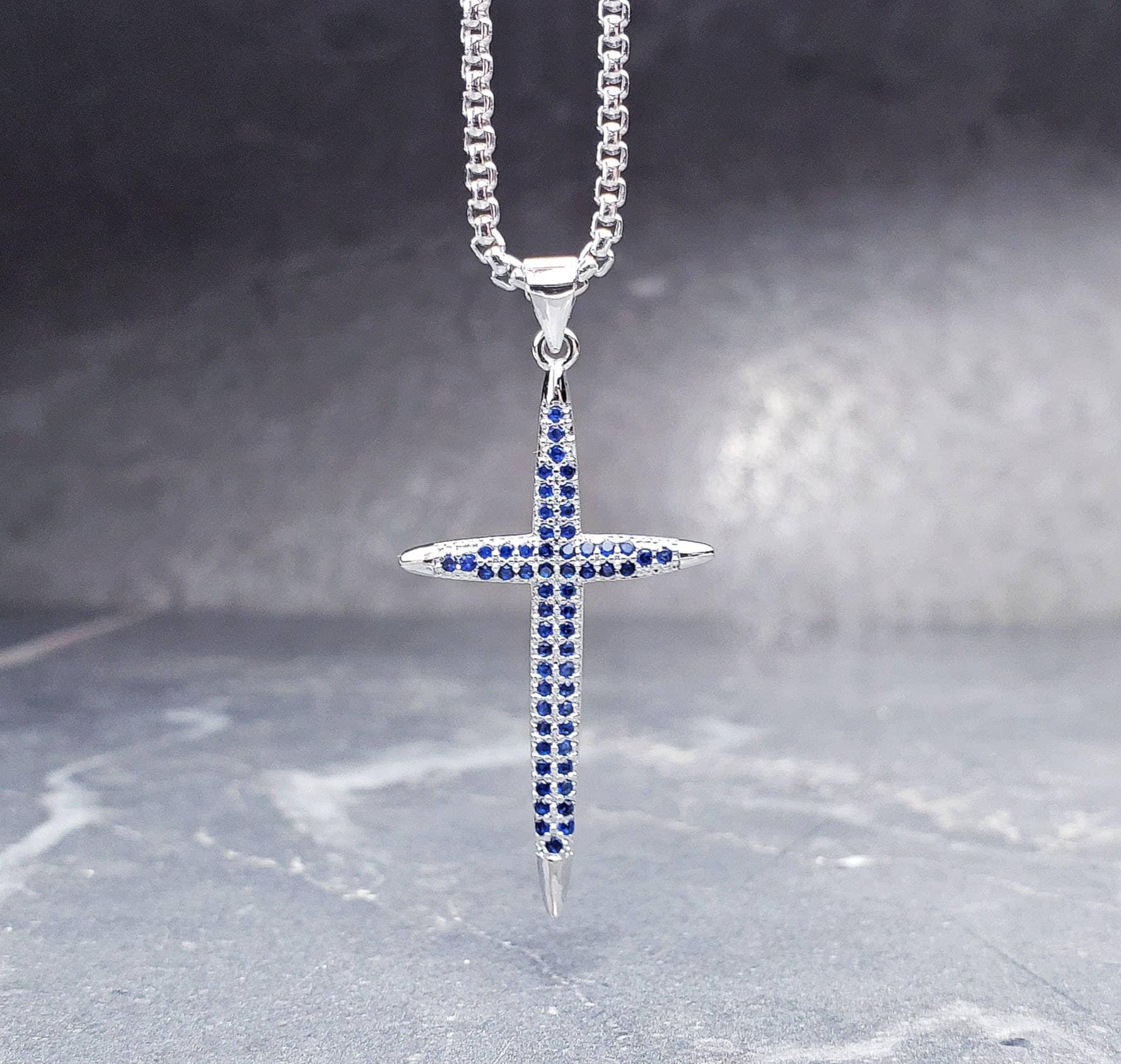 Collana Uomo In Acciaio Inox Con Croce E Zirconi – Colori Nero, Oro, Blu – Catena 60 Cm, Regalo In Confezione - 3