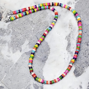 Men&#39;s &quot;MULTICOLOR STONES&quot; Necklace| Men&#39;s Multicolor Jade Gemstone Heishi Disc Beaded Necklace| Men&#39;s Silver Multicolor  Beaded Necklace