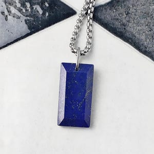 Collana con targhetta in lapislazzuli da uomo / Collana con catena a maglie quadrate in acciaio inossidabile e ciondolo con targhetta in lapislazzuli da uomo