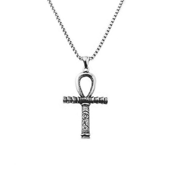 Men's "ANKH OF PROTECTION" Necklace| Men's Silver Stainless Steel Evil Eye Ankh Pendant Necklace| Mens Silver Stainless Steel Chain Necklace