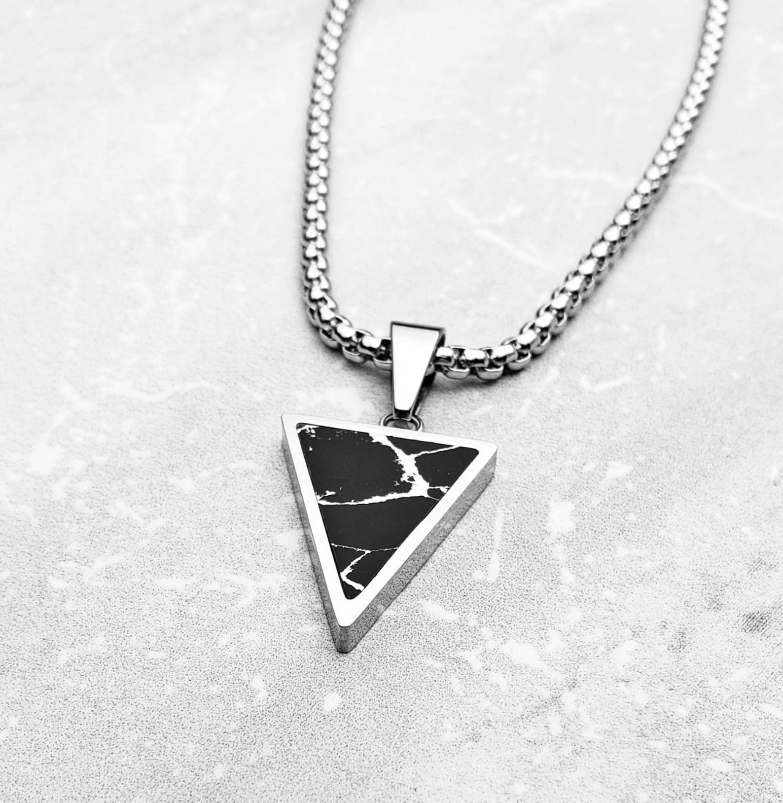 Men's stone GEO Triangle Necklace Men's Etsy