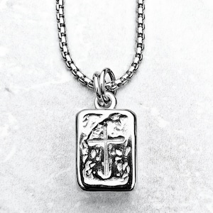 Men&#39;s &quot;SILVER BAR CROSS&quot; Necklace| Men&#39;s Silver Stainless Steel Cross Pendant Necklace| Men&#39;s Silver Stainless Steel Box Chain Necklace