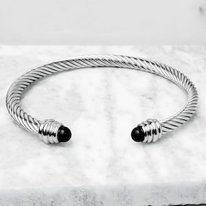 Bracciale da uomo in argento e onice / Bracciale da uomo in acciaio inossidabile con pietra preziosa in onice nero