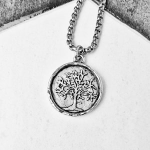 Men&#39;s &quot;RUSTIC TREE of LIFE&quot; Necklace| Men&#39;s Oxidized Silver Stainless Steel Rustic Tree of Life Coin Pendant Necklace| Men&#39;s Silver Necklace