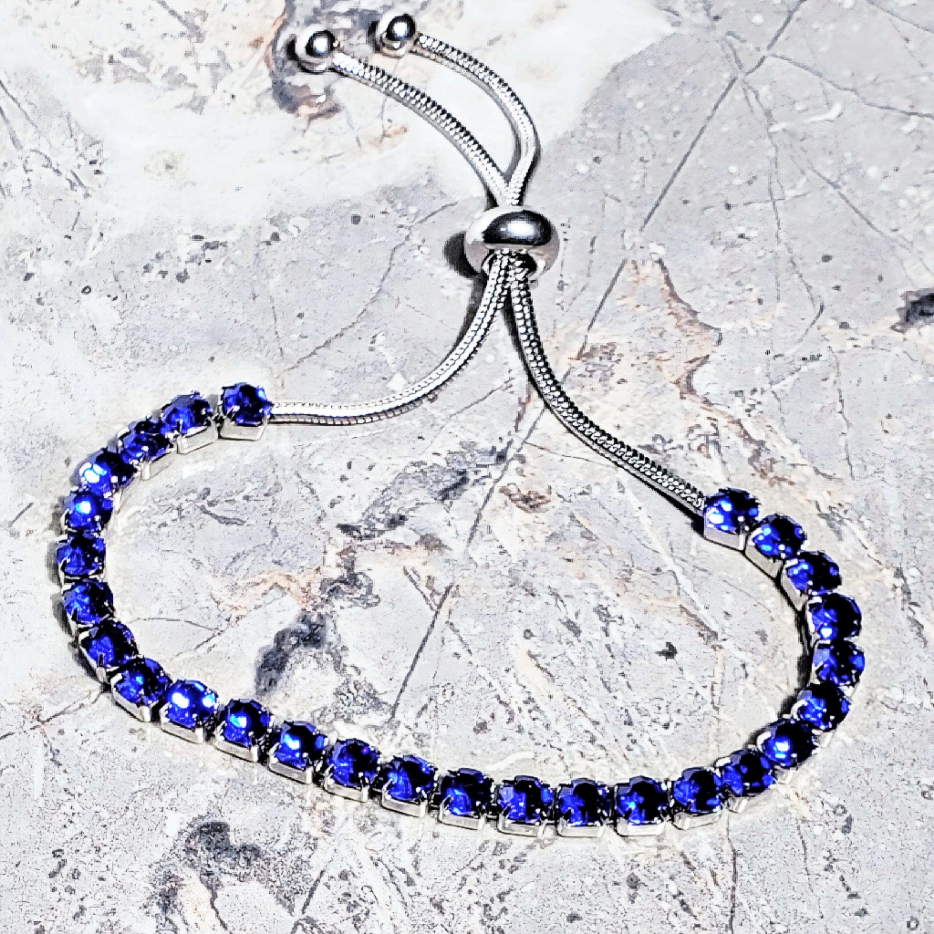 Men's SAPPHIRE TENNIS CHAIN Bracelet | Men's Sapphire Cubic Zirconia Gemstones Silver Stainless Steel Tennis Chain Adjustable Bracelet