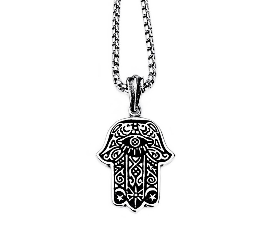 Men's hamsa PROTECTION Eye Necklace Men's Silver Stainless Steel Hamsa