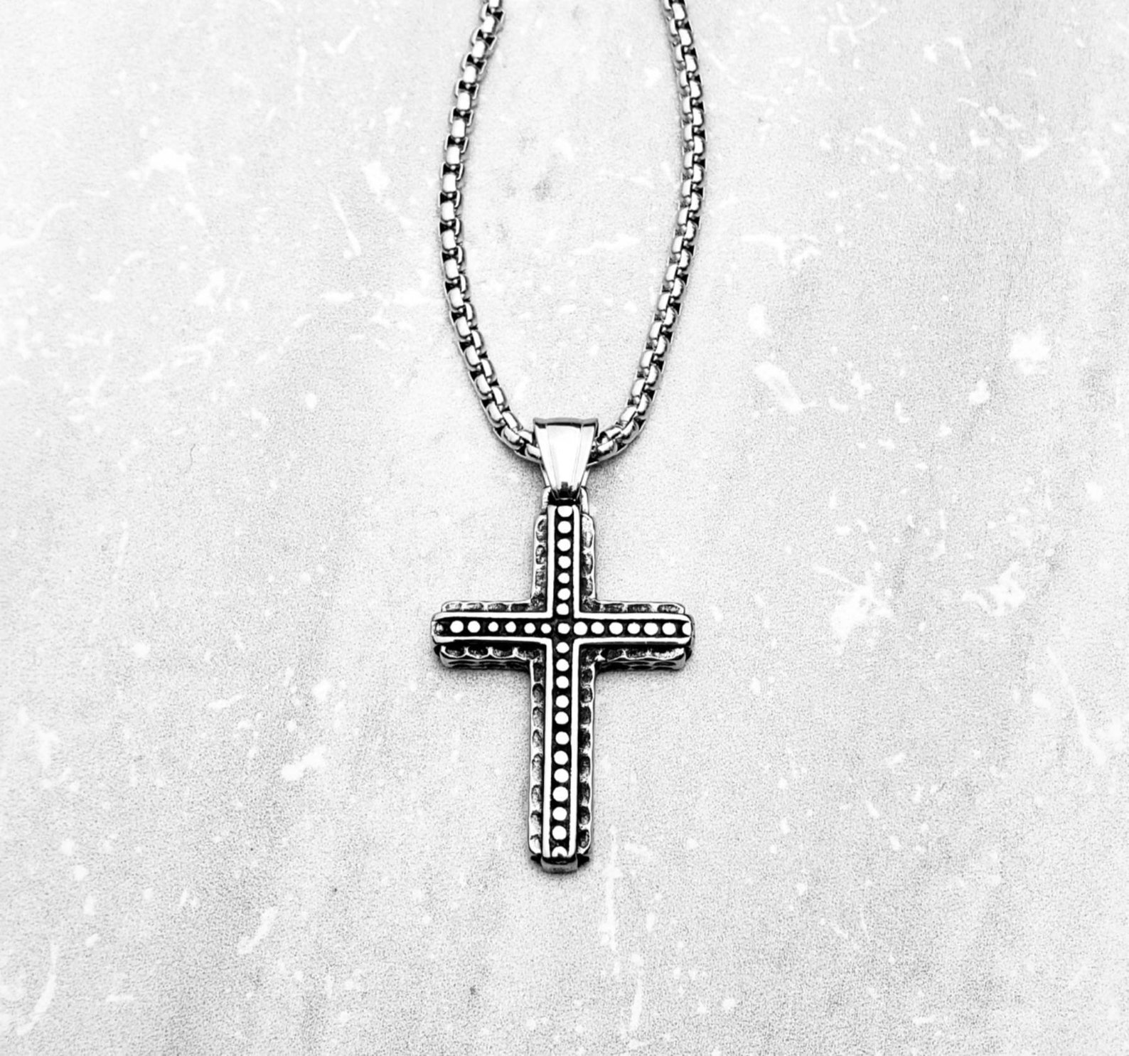 Men's silver STONE Cross Necklace Men's - Etsy