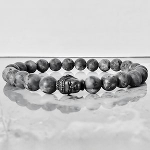 Men&#39;s &quot;LABRADORITE BUDDHA&quot; Bracelet| Men&#39;s Matte Black Stainless Steel Buddha Matte Labradorite Gemstone Beaded Bracelet