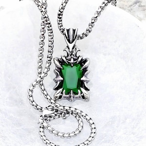 Men&#39;s &quot;EMERALD CLAW TAG&quot; Necklace| Men&#39;s Silver Stainless Steel Emerald Stone Claw Dog Tag Pendant Necklace| Men&#39;s Silver Box Chain Necklace
