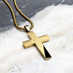 &quot;Herren &quot;RUSTIC GOLD CROSS&quot; Halskette | Herren Rustikal Gold Edelstahl Kreuz Anhänger Halskette | Herren Gold Edelstahl Box Kette Halskette