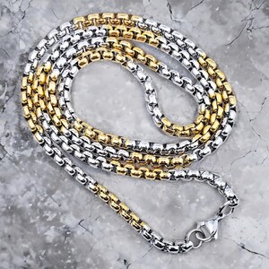 Men's GOLD & SILVER MIX Necklace | Men's Gold and Silver Stainless Steel Box Chain Necklace