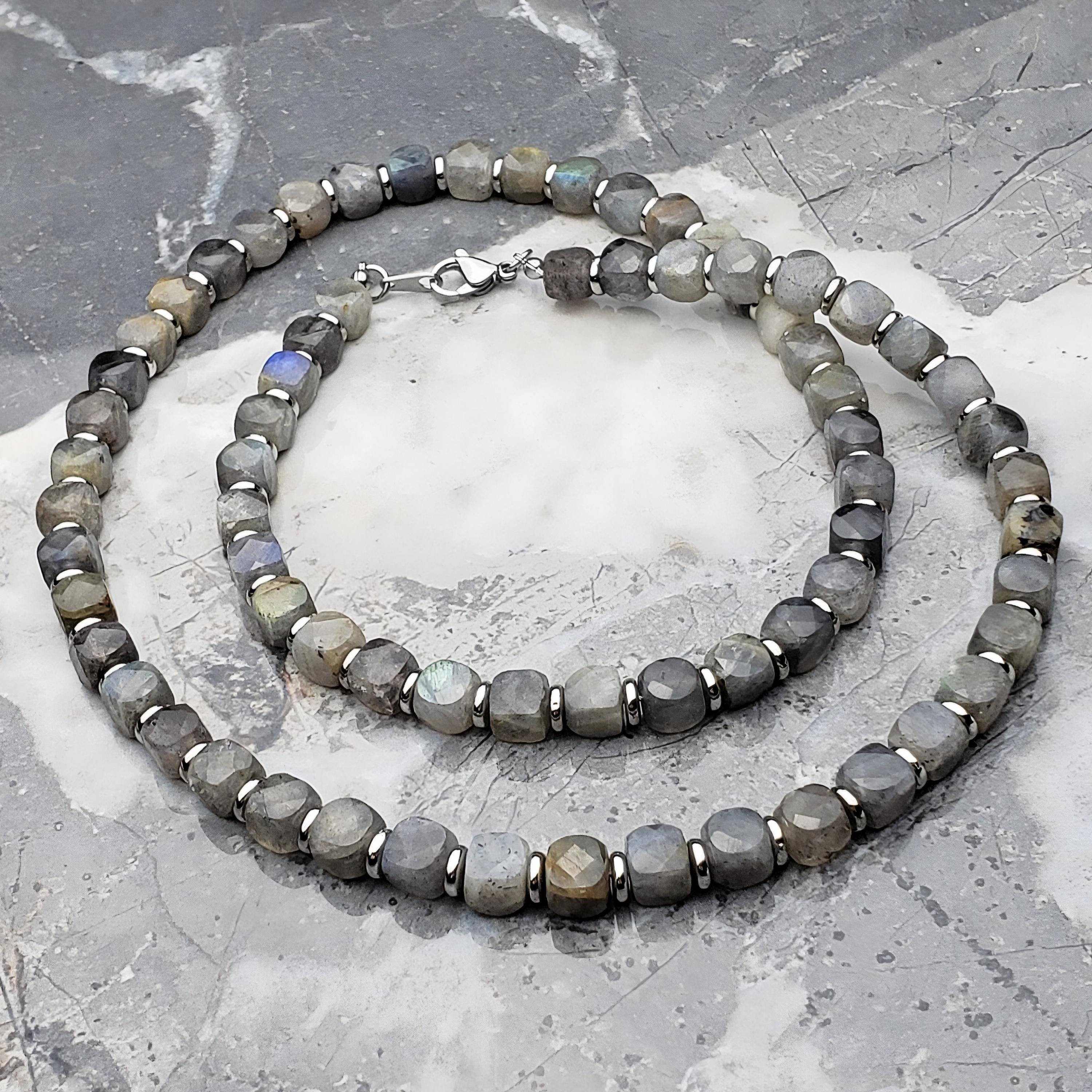 Silver Square Bead Necklace - Etsy