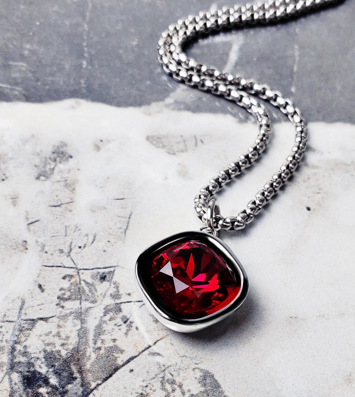 Lab Amulet Men's SILVER GARNET AMULET Necklace | Men's Lab Grown Garnet Gemstone ...