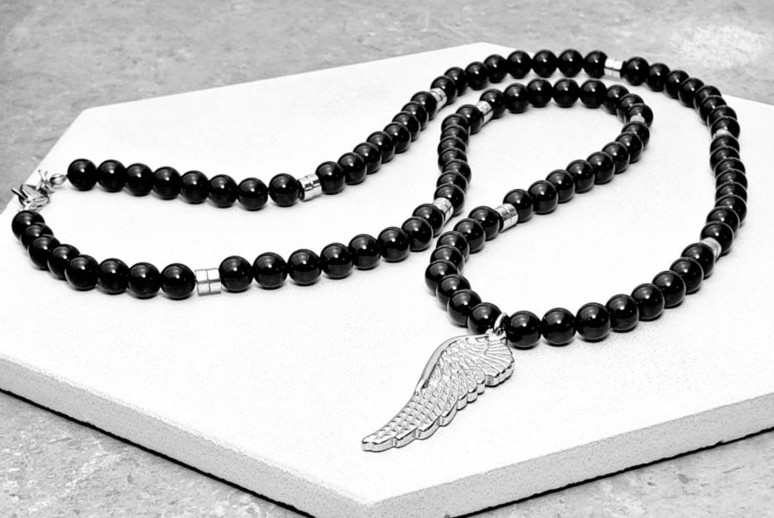 Men's onyx ANGEL Wing Necklace Men's Etsy