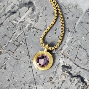 Men&#39;s &quot;GOLD ALEXANDRITE COIN&quot; Necklace| Men&#39;s Gold Stainless Steel Mini Alexandrite Coin Pendant Necklace| Mens June Birthstone Necklace