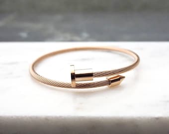 Men's ROSE GOLD WIRE Bracelet | Men's Rose Gold Stainless Steel Wire Wrap Cuff Bracelet