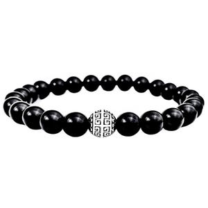 Herren "ONYX GREEK KEY" Armband| Herren Silber Edelstahl griechischer Schlüssel Bali Perlenarmband | Herren Schwarzer Onyx Edelstein Armband