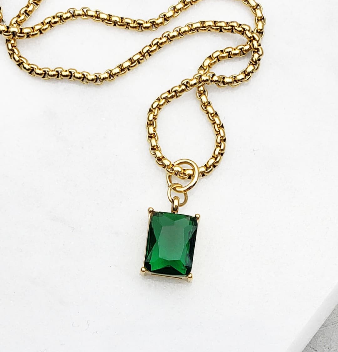 Men's gold CLASSIC Emerald Necklace Men's Gold Stainless Steel Mini