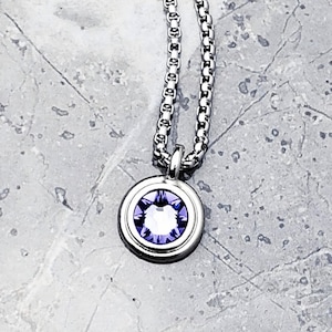 Men&#39;s &quot;SILVER TANZANITE COIN&quot; Necklace| Men&#39;s Silver Stainless Steel Mini Tanzanite Coin Pendant Necklace| Mens December Birthstone