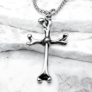 Men&#39;s &quot;BONES CROSS&quot; Necklace| Men&#39;s Silver Stainless Steel Bones Cross Pendant Necklace| Men&#39;s Silver Stainless Steel Box Chain Necklace