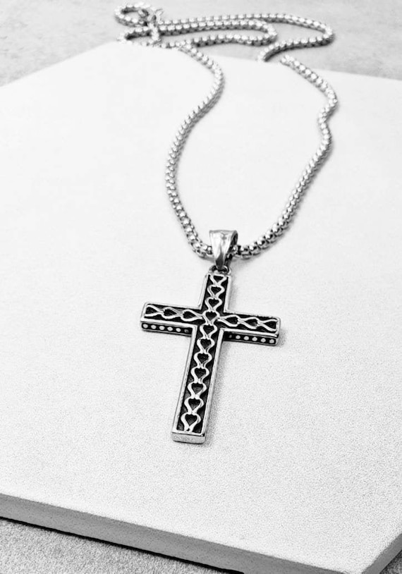 Men s viking Cross Necklace Men s Silver Stainless Steel Viking
