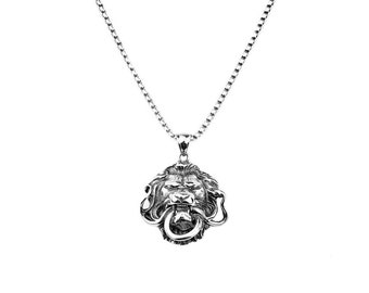 Collana di leone, collana testa di leone, ciondolo maschile, gioielli amante degli animali, Gioielli Leo zodiaco, Ciondolo oroscopo, Compleanno agosto, collana di astrologia - Italia