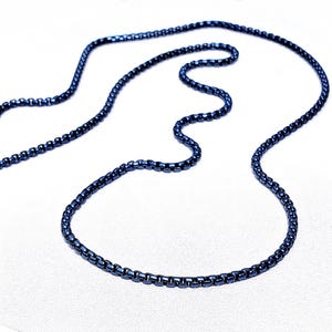 Men&#39;s &quot;BLUE STEEL CHAIN&quot; Necklace| Men&#39;s Blue Stainless Steel Box Chain Necklace| Men&#39;s Stainless Steel Round Box Chain Necklace