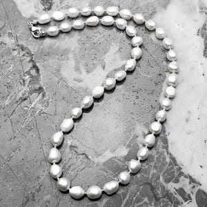 Men&#39;s &quot;SILVER & PEARLS&quot; Necklace| Men&#39;s Freshwater Pearls Silver Miyuki Delicas Beaded Necklace| Men Freshwater Pearl Necklace