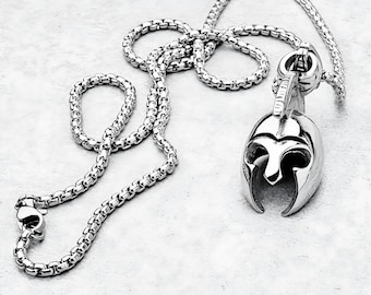 Men's SILVER GLADIATOR Necklace | Men's Silver Stainless Steel Gladiator Pendant Box Chain Necklace