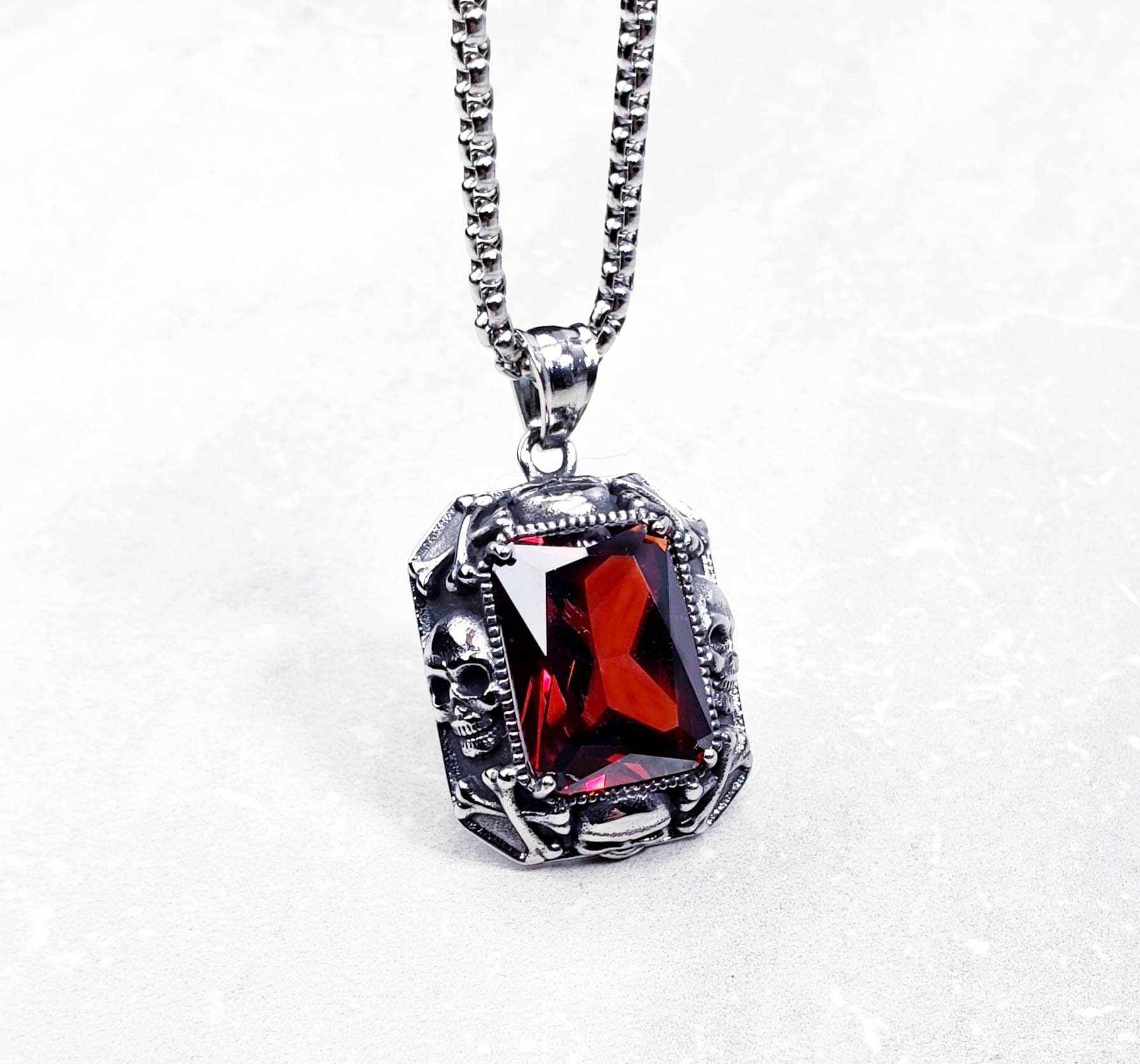 Red agate stone pendant necklace with a sugar skull charm – DKTDesigns