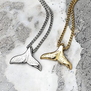 Men&#39;s &quot;GOLD MAORI WERA&quot; Necklace| Men&#39;s Gold Stainless Steel Mini Maori &quot;Wera&quot; Whale Tail Pendant Necklace| Men&#39;s Gold Box Chain Necklace